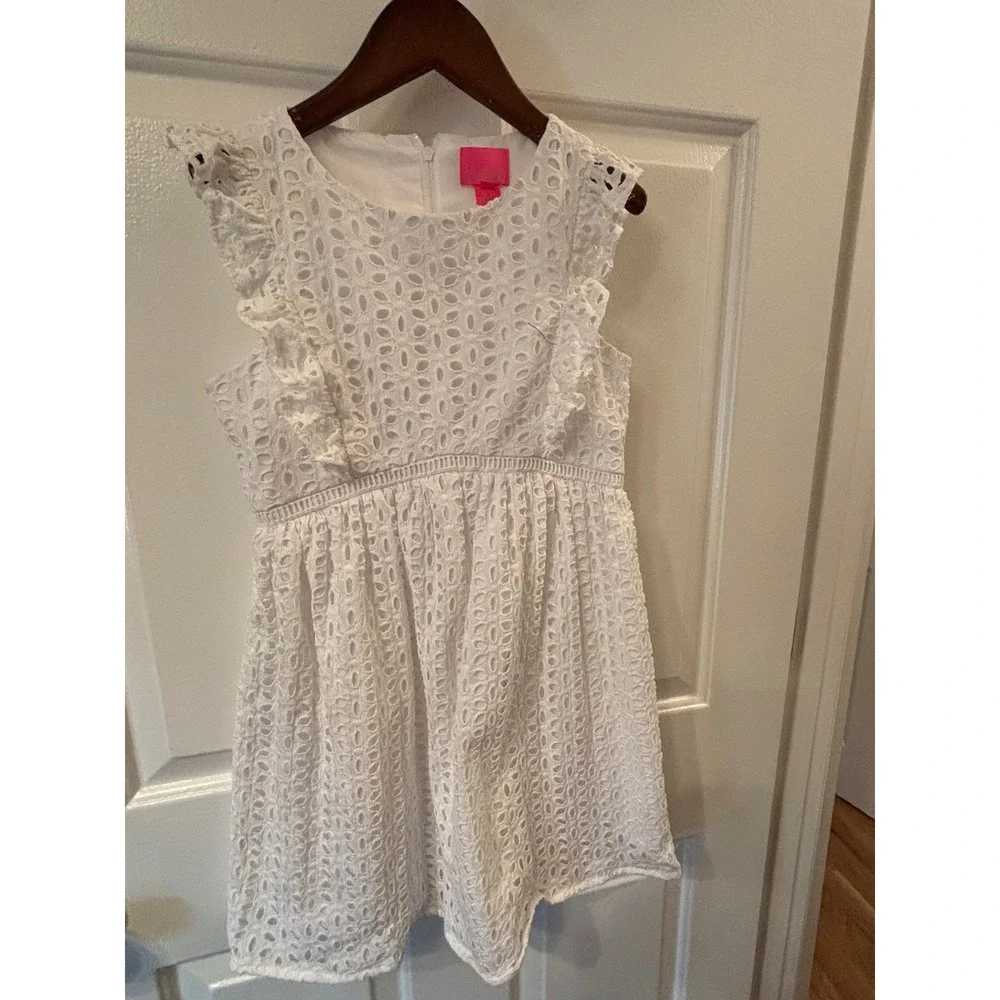 Lilly Pulitzer Girls White Eyelet Ruffle Sleeveless Dress Summer Party ~SZ 10